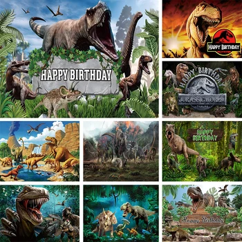 Dinozaver Jurassic Svetu Ozadje Deček Džungle Gozd Happy Birthday Party Fotografije V Ozadju Foto Banner Dekoracijo Studio