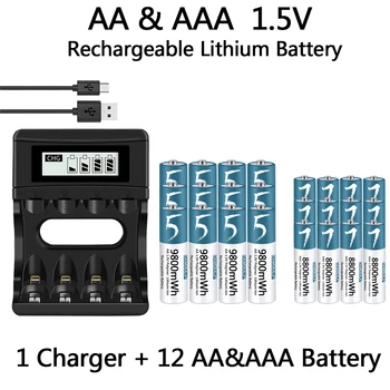 100% Prvotne AA/AAA Baterije 1,5 V Polymer Akumulatorske Litij-ionske Baterije 1,5 V AA/AAA Baterije z USB-polnilnik