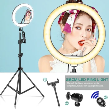 10palčni Velike Selfie LED Video Obroč Svetlobe Žarnice Z Nastavek za Stojalo Telefon Posnetek Na YouTube Živo Razsvetljavo Fotografijo Fotografija Studio