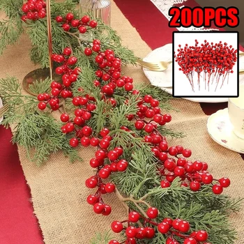 200PCS Božični Okraski, Rdeče Sadje Simulacije Cvet Dekor Garland Darilo Cvetlični Aranžma DIY Božično Drevo Berry Podružnice