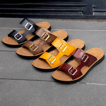 2023 moške poletne sandale nove usnjene moške dihanje sandale priložnostne čevlji non-slip raztrgane čevlje plaži čevlji antiskid sandali