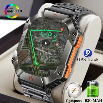 2023Military GPS na Prostem Šport Skladbo Pametno Gledati Za Moške 620mAh Ultra Dolge Pripravljenosti Kompas Ure BT Klic Nepremočljiva Smartwatch