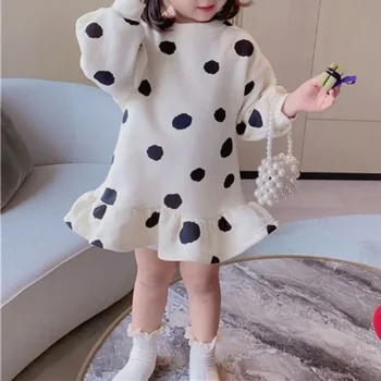 2024 Jeseni Nove Dekliške Obleko Risanka Jagode Korejski Deklice Preplete Nabrano Obleko Natisnjeni Baby Otroci Priložnostne Oblačila, Obleko