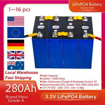280AH Lifepo4 Baterije 3.2 V Akumulatorske Baterije, Nove blagovne Znamke 12V 24V 48V Prizmatični Celice za RV EV Jahte DIY Sončne