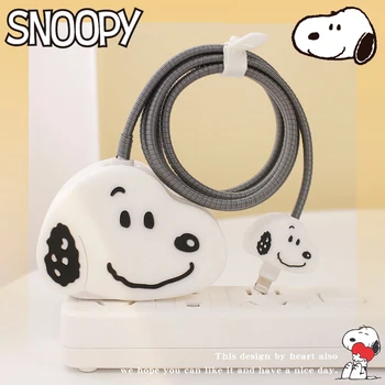 3D Snoopy Risanka Mehki Silikonski Polnilnik Primeru za iPhone 14 13 Pro 18w 20w Polnilnik Glavo Zaščitni Rokav Kabel zaščitni Pokrov