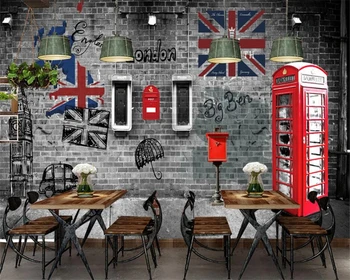 3DBEIBEHANG 3d ozadje, Evropi in Ameriki, retro nostalgično London phone booth cafe, restavracija steno bar KTV dekorativni zidana