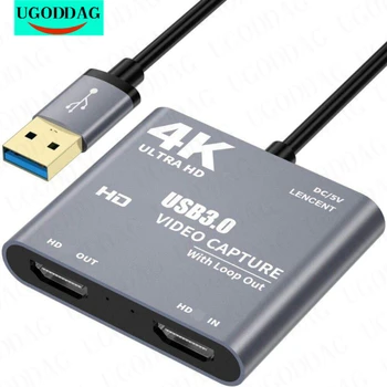 4K USB 3.0 Video Capture Card 1080P 60fp USB 3.0 za HDMI-Združljive Video posnetke, Audio Igre Capture Card Z Zanko Iz Rekord Za PS4