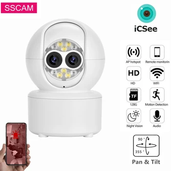 4MP Dvojni Zaslon WIFI Kamera ICSee Home Security Avdio Video Nadzor, Brezžični Notranji Mini Kamere Pametnega Doma