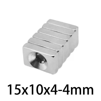 50~100 KOZARCEV 15x10x4-4 mm N35 Quadrate Močan Magnet Izvrtino Luknjo 4 mm Neodymium Magnetom NdFeB Magnetni 15*10*4-4 mm