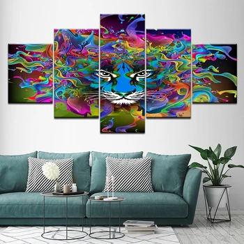 5Panel HD Natisnjeni multicolor tiger Ozadja steno, plakati, Tisk Na Platno, Modularno Umetnosti Slikarstva Za dom dnevna soba dekoracijo