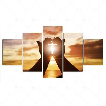 5Pcs Sunset Križ Jezusa Vere Dekor 5 Kosov Plakatov HD Tiskanja Doma Dekor Ni Uokvirjena Sodobne Platna Slike Wall Art Slike