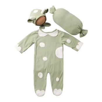 77HD Newborn Baby Krava Temo Romper Obleko za Photoshoot Ročno Kostum za Fante, Dekleta Fotografija Prop 3 kos/set
