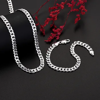 925 Sterling srebro izvirno Ustvarjalno 7MM Verige zapestnice neckalces nakit set za moški ženske modni Stranka, poročna darila