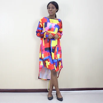 Afriške Ženske noše Pisane Modne Dolg Rokav Bohemian Asimetrična Obleka