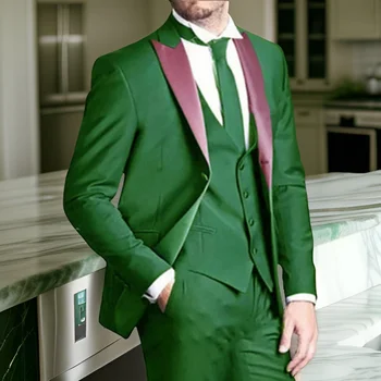 Ameriški Stil Obleke za Moške Slim Fit 3 Kos Dosegla vrhunec River italijanska Modna po Meri Poroko Ženina Jopičem (Suknjič + Telovnik + Hlače)