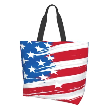 Ameriško Zastavo Tote Vrečke za Ženske Večkratno uporabo z Živili Vrečke Velike Nakupovalne Torbe