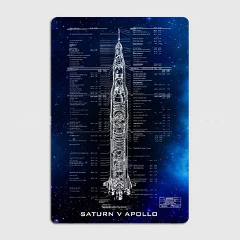 Apollo Saturn V. Načrt Umetniške Plošča Dekoracijo, Featuring Znakov in Kulise za Dom in Bar Dekor
