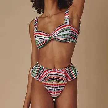 Barvita Tiskanja Seksi Micro Bikini Split-skupno dvodelne Kopalke Ločeno Bandeau Ženske Kopalne Obleke, Plavanje Biquini Poletje
