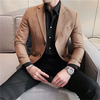 Britanski Stil Moških Trdne Barve, Sijoče Teksturo Suknjič 2023 Modni Posel Slim Fit Športna Blazer svate Jopičem 4XL-M