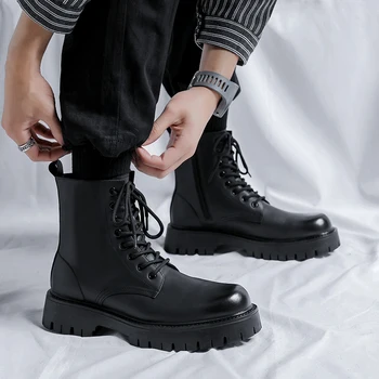 Britanski Stil Zimski Škornji za Moške Mode Debele Soled Obutev Klasike Usnjeni Čevlji Retro Delo Business Casual čevlji Čevlji