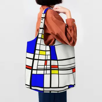 De Stijl Piet Mondrian Trgovina Nakupovalno Vrečko Tiskanja Platno Shopper Tote Vrečke Ramo Veliko Zmogljivost Stroj Sodobne Umetnosti Torbici
