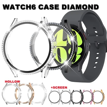 Diamond Watch Primeru za Samsung Galaxy Watch 6 44 mm 40 mm Votla Zaslon Zaščitni Pokrov RAČUNALNIKA Okvir Electroplated Dodatki