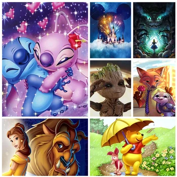 Disney Lilo Šiv Mickey Mouse Castle, Barvanje Z Številke Slike Za Odrasle Platno Digitalno Barvanje Oljnih Slik Glede Na Število