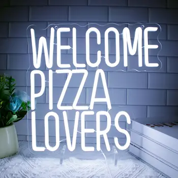 Dobrodošli Pizza Ljubitelje Neon Znak, LED Pizza Neon Luči Znak, Pizza Signalizacije Dobrodošli Steni Znak, USB Pogon za Stenski Dekor