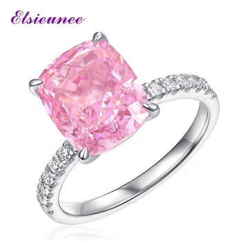 ELSIEUNEE Romantično 925 Sterling Srebro 9x11MM Pink Sapphire Gemstone Poroko Zaročni Prstan 18K Belim Zlatom Prevlečeni Fine Nakit