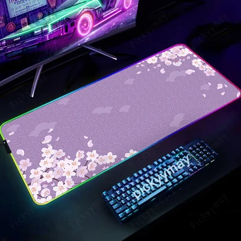 Estetski Sakura RGB Gaming Mousepads Desk Ploščica Tipkovnica Mat, LED Igralec Mousepad XXL Podloge za Miško Svetlobna Miško Preproge 100x50cm