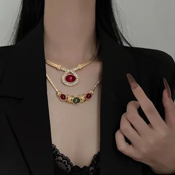 Evropsko in Ameriško sodišče letnik ogrlica plemenito elegantna steklena stud ogrlico iz