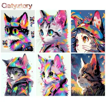GATYZTORY Okvir Diy Barvanje Z Številkami Kompleti Za Odrasle Mačke, Živali Slike Barve Z Številkami, Barvanje Akril Barve Diy Darilo 60x