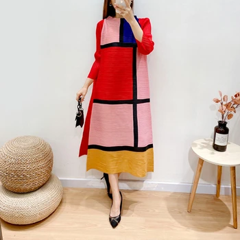 GGHK Miyake Naguban Formalno Obleko Žensk 2023 Jeseni Novo Barvo Priložnostne Moda Dolgo Krilo Svoboden Večer Stranka Obleke