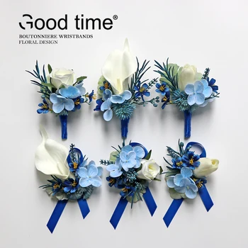 GT svile corsage zapestje cvet poroka dekoracija poroka rose broška podkve lily modra in bela