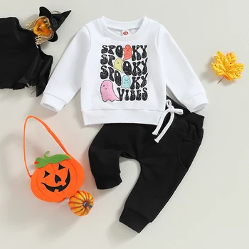 Halloween 0-3Y Dojenček Fant Obleke Duha Pismo Tiskanja Long Sleeve Majica in Elastične Hlače za Malčke Fall 2 Kos Trenirko