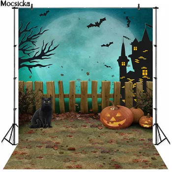 Halloween Kulise za Fotograranje Full Moon Črna Mačka Grad Photo Rešitve Studio Stojnici Ozadju Grozo Pumpkin Lantern Dekor