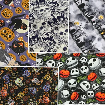 Halloween Stil Lobanje Jack-o-luči v platnovi Vezavi Digitalni Bombaž Tiskanje Tkanina Ročno izdelan DIY Oblačil, Šivanje Krpo Za Meter