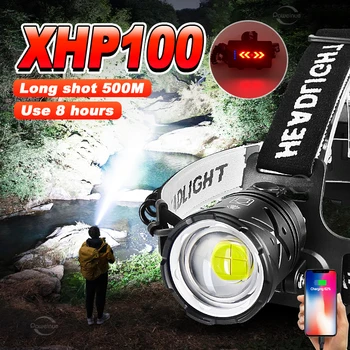 High Power XHP100 Led Žarometov za ponovno Polnjenje 4 Core Žaromet Zoom Usb Polnilne Glavo Svetilka Za Kampiranje Dnevni Svetlobi