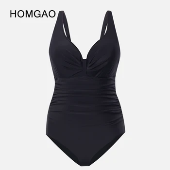 HOMGAO Plus Velikost Black Proti-Vrat En Kos Kopalke Za Ženske Kopalke Seksi Push Up Velikosti 5XL Monokini Plaži, Kopalne Obleke