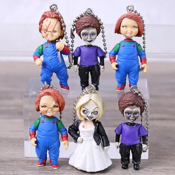 Horror Film otroška Igra Chucky Nevesta Chucky & Sin Lutka Keyring Keychain Obesek Številke Igrače 5pcs 6pcs Set