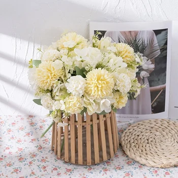 Hydrangea Šopek Umetnih Cvet, DIY Poroko Cvetlični Aranžma Pribor, Plastični Pompom, Regrat, Doma Dekoracijo