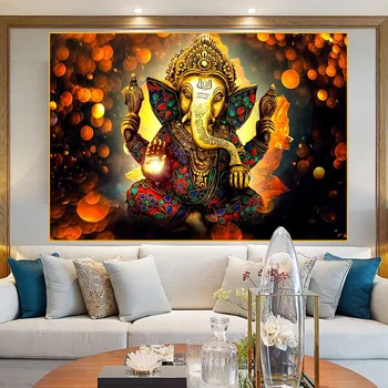 Indija Ganesha Platno Stensko Slikarstvo Plakat HD Tiskanja Hindujski Bogovi Sliko Slona Bog Umetnosti Dnevni Sobi Doma Okras, Darila Cuadros