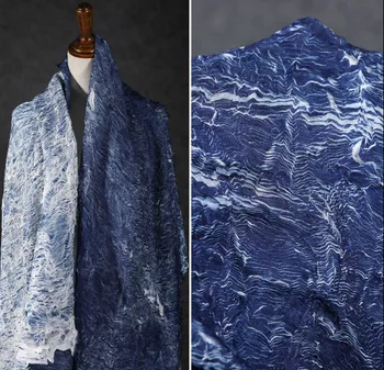 Jezero, modro in belo črtasto teksturo, retro stiski, naguban art moda tkanine