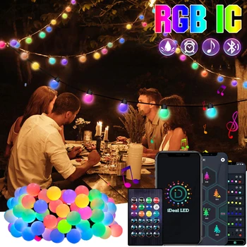 LED Žogo Garland Svetlobe RGBIC Smart Niz Luči Nepremočljiva App Nadzor Počitnice Multi-Barvni Garland Za Domov Zunanji Hodnik