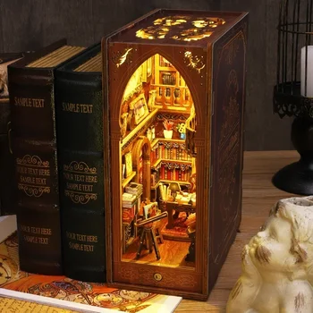 Lesena Knjiga Kotiček Polico Vstavite Kompleti Miniaturne Knjige v Knjižnico Saint Cerkev Bookends Lutka Hiše Polico DIY Ročno Obrt Darilo