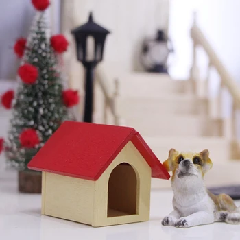 Lutke Mininature Lesenih Dog House Pet Psarna Pohištvo Model Lutke Hiša Življenje Scena Dekor Otroci Pretvarjajo, Predvajaj Igrače