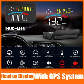 M16 HUD Head Up Display Z GPS, Digitalni Vetrobransko steklo Hitrost, Kompas Napetost KM/h, MPH Nad Hitrostjo Utrujenost vožnja Opozorilo za Vse Avtomobile