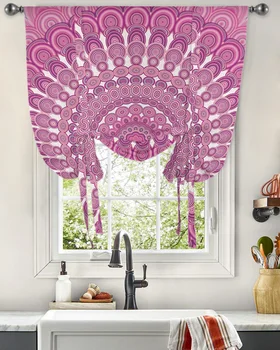 Mandala Vzorec Okna Zavese zvezal Zavese za Kuhinjo, dnevno Sobo Nastavljiva Palica Žep Draperije