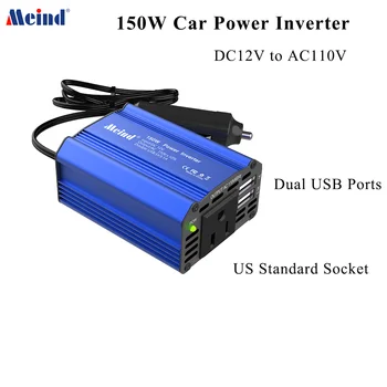Meind 150w prenosni mini power inverter 12v za 110v z NAMI vtičnico in dvojna vrata USB za avto
