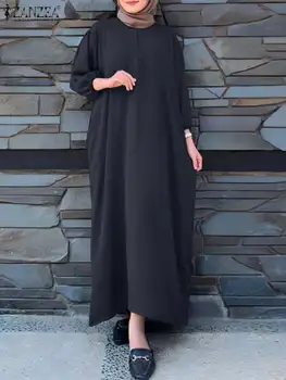 Moda Abaya Muslimansko Obleko, Hidžab ZANZEA Ženske Dolg Rokav Maxi Vestidos Haljo Turčija Sundress Islamska Oblačila, Casual tam kaftan 2024